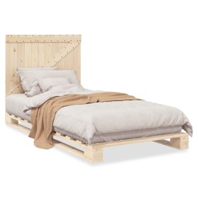 Bed frame with solid pine wood headboard 100x200 cm by vidaXL, Beds and slatted bases - Ref: Foro24-3281551, Price: 134,83 €,...