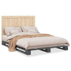 Bed frame with gray pine wood headboard 160x200 cm by vidaXL, Beds and slatted bases - Ref: Foro24-3281547, Price: 213,99 €, ...