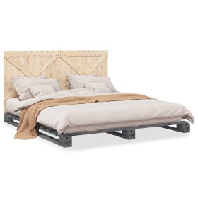 Gray pine wood bed frame with headboard 200x200cm by vidaXL, Beds and slatted bases - Ref: Foro24-3281585, Price: 249,51 €, D...