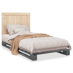 Gray pine wood bed frame with headboard 100x200cm by vidaXL, Beds and slatted bases - Ref: Foro24-3281545, Price: 143,65 €, D...