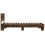 Estructura cama madera ingeniería metal roble humo 100x200 cm de vidaXL, Camas y somieres - Ref: Foro24-845739, Precio: 103,8...