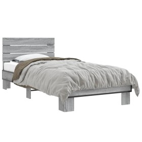 Estructura cama madera ingeniería metal gris Sonoma 90x200 cm de vidaXL, Camas y somieres - Ref: Foro24-845745, Precio: 102,9...