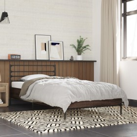 Brown oak metal engineered wood bed frame 90x200 cm by vidaXL, Beds and slatted bases - Ref: Foro24-845586, Price: 100,99 €, ...