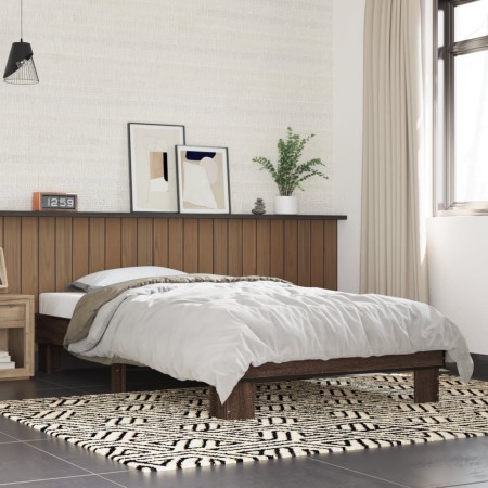 Brown oak metal engineered wood bed frame 90x200 cm by vidaXL, Beds and slatted bases - Ref: Foro24-845876, Price: 88,99 €, D...