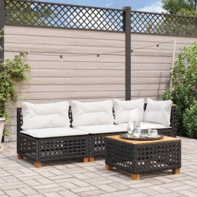 3-Sitzer-Gartensofa mit schwarzen synthetischen Rattankissen von vidaXL, Outdoor-Sofas - Ref: Foro24-365941, Preis: 231,99 €,...