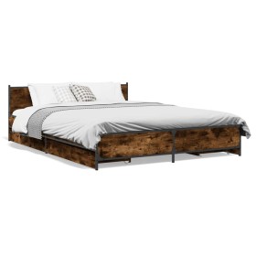 Cama con cajones madera de ingeniería roble ahumado 140x190 cm de vidaXL, Camas y somieres - Ref: Foro24-3279944, Precio: 170...