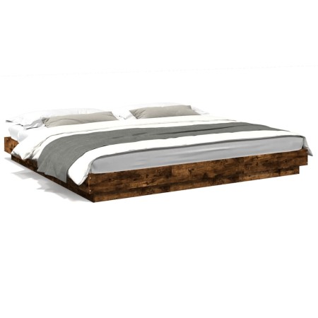 Estructura de cama madera de ingeniería roble ahumado 180x200cm de vidaXL, Camas y somieres - Ref: Foro24-3281172, Precio: 16...