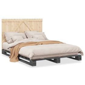 Bed frame with gray pine wood headboard 140x200 cm by vidaXL, Beds and slatted bases - Ref: Foro24-3281564, Price: 201,96 €, ...