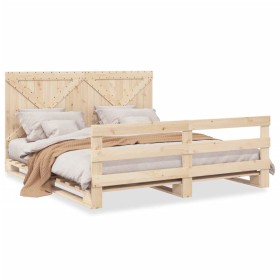 Bed frame with solid pine wood headboard 200x200cm by vidaXL, Beds and slatted bases - Ref: Foro24-3281579, Price: 259,19 €, ...