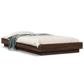 Bed frame with LED lights brown oak wood 90x190 cm by vidaXL, Beds and slatted bases - Ref: Foro24-3281153, Price: 150,51 €, ...