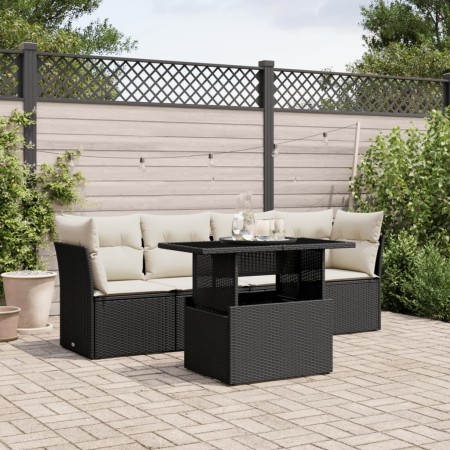 5-teiliges Gartenmöbel-Set und schwarze synthetische Rattankissen von vidaXL, Gartensets - Ref: Foro24-3266346, Preis: 382,83...