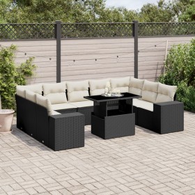 Gartensofa-Set 10-teilig mit schwarzen synthetischen Rattankissen von vidaXL, Gartensets - Ref: Foro24-3269366, Preis: 699,99...