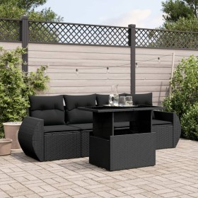 5-teiliges Gartenmöbel-Set und schwarze synthetische Rattankissen von vidaXL, Gartensets - Ref: Foro24-3268355, Preis: 396,02...