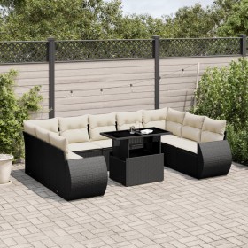 Gartensofa-Set 10-teilig mit schwarzen synthetischen Rattankissen von vidaXL, Gartensets - Ref: Foro24-3268736, Preis: 685,95...