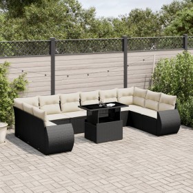 11-teiliges Gartensofa-Set und schwarze synthetische Rattankissen von vidaXL, Gartensets - Ref: Foro24-3268776, Preis: 823,66...