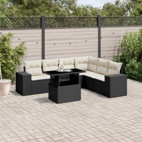 7-teiliges Gartensofa-Set mit schwarzen synthetischen Rattankissen von vidaXL, Gartensets - Ref: Foro24-3269186, Preis: 531,5...