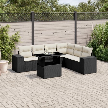 Set de sofás de jardín 7 pzas con cojines ratán sintético negro de vidaXL, Conjuntos de jardín - Ref: Foro24-3269186, Precio:...