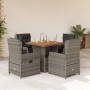 Set comedor de jardín 5 piezas con cojines ratán sintético gris de vidaXL, Conjuntos de jardín - Ref: Foro24-3262769, Precio:...