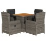 Set comedor de jardín 5 piezas con cojines ratán sintético gris de vidaXL, Conjuntos de jardín - Ref: Foro24-3262769, Precio:...