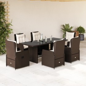 Set comedor de jardín 7 pzas con cojines ratán sintético marrón de vidaXL, Conjuntos de jardín - Ref: Foro24-3262781, Precio:...