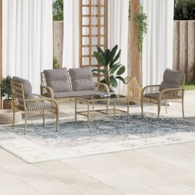 Gartensofa-Set mit Kissen, 4-teilig, beiges synthetisches Rattan von vidaXL, Gartensets - Ref: Foro24-368731, Preis: 351,99 €...