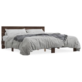 Estructura cama madera ingeniería metal marrón roble 200x200 cm de vidaXL, Camas y somieres - Ref: Foro24-3280176, Precio: 17...