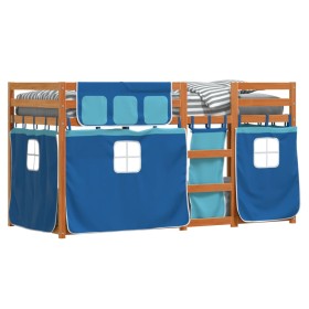 Bunk bed with curtains solid blue pine wood 80x200 cm by vidaXL, Beds and slatted bases - Ref: Foro24-3283923, Price: 174,22 ...