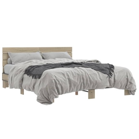 Estructura cama madera ingeniería metal roble Sonoma 150x200 cm de vidaXL, Camas y somieres - Ref: Foro24-3280143, Precio: 15...