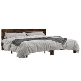 Estructura cama madera ingeniería metal roble ahumado 180x200cm de vidaXL, Camas y somieres - Ref: Foro24-3280134, Precio: 16...