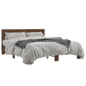 Engineered wood bed frame oak brown metal 160x200 cm by vidaXL, Beds and slatted bases - Ref: Foro24-3280141, Price: 163,30 €...