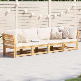 4-teiliges Gartenmöbel-Set mit Kissen aus massivem Akazienholz von vidaXL, Modulare Sofas für den Außenbereich - Ref: Foro24-...