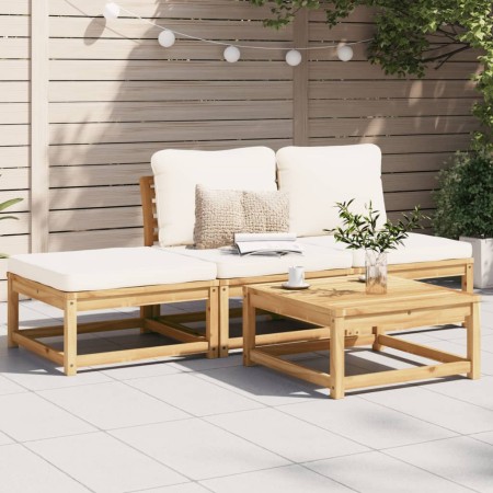 4-teiliges Gartenmöbel-Set mit Kissen aus massivem Akazienholz von vidaXL, Modulare Sofas für den Außenbereich - Ref: Foro24-...