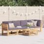 4-teiliges Gartenmöbel-Set mit Kissen aus massivem Akazienholz von vidaXL, Modulare Sofas für den Außenbereich - Ref: Foro24-...