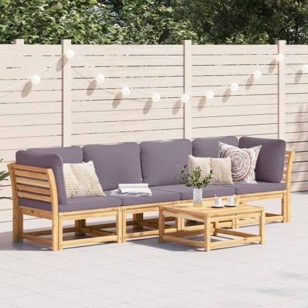 4-teiliges Gartenmöbel-Set mit Kissen aus massivem Akazienholz von vidaXL, Modulare Sofas für den Außenbereich - Ref: Foro24-...