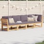 4-teiliges Gartenmöbel-Set mit Kissen aus massivem Akazienholz von vidaXL, Modulare Sofas für den Außenbereich - Ref: Foro24-...