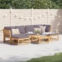 7-teiliges Gartenmöbel-Set mit Kissen aus massivem Akazienholz von vidaXL, Modulare Sofas für den Außenbereich - Ref: Foro24-...