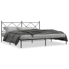 Bed frame with black metal headboard 200x200 cm by vidaXL, Beds and slatted bases - Ref: Foro24-376509, Price: 121,99 €, Disc...