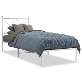 Bettgestell aus Metall mit weißem Kopfteil 80x200 cm von vidaXL, Betten und Lattenroste - Ref: Foro24-376542, Preis: 69,99 €,...