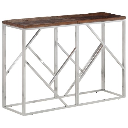 Mesa consola acero inoxidable madera maciza traviesa plateado de vidaXL, Mesas auxiliares - Ref: Foro24-349997, Precio: 121,9...