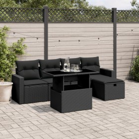 6-teilige Gartensofagarnitur und schwarze synthetische Rattankissen von vidaXL, Gartensets - Ref: Foro24-3274805, Preis: 378,...