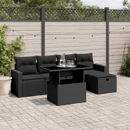 6-teilige Gartensofagarnitur und schwarze synthetische Rattankissen von vidaXL, Gartensets - Ref: Foro24-3274805, Preis: 399,...