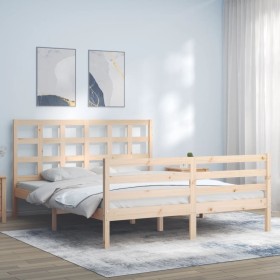 Double bed frame with solid wood headboard by vidaXL, Beds and slatted bases - Ref: Foro24-3193991, Price: 142,43 €, Discount: %