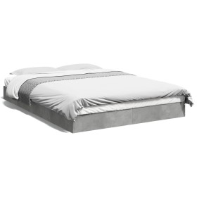 Estructura de cama madera de ingeniería gris hormigón 135x190cm de vidaXL, Camas y somieres - Ref: Foro24-842045, Precio: 86,...