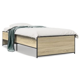 Estructura cama madera ingeniería metal roble Sonoma 90x200 cm de vidaXL, Camas y somieres - Ref: Foro24-845242, Precio: 87,9...