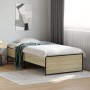 Sonoma oak metal engineered wood bed frame 90x200 cm by vidaXL, Beds and slatted bases - Ref: Foro24-845242, Price: 87,83 €, ...