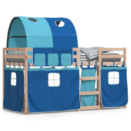 Bunk bed with curtains solid blue pine wood 80x200 cm by vidaXL, Beds and slatted bases - Ref: Foro24-3283989, Price: 164,99 ...