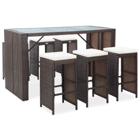 Garden bar set 7 pieces with brown synthetic rattan cushions by vidaXL, Garden sets - Ref: Foro24-49559, Price: 391,99 €, Dis...