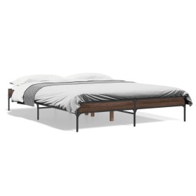 Estructura cama madera ingeniería metal marrón roble 140x200 cm de vidaXL, Camas y somieres - Ref: Foro24-845020, Precio: 107...