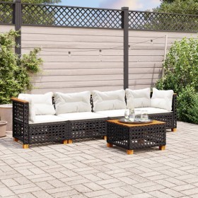 5-teiliges Gartenmöbel-Set und schwarze synthetische Rattankissen von vidaXL, Gartensets - Ref: Foro24-3261728, Preis: 402,36...