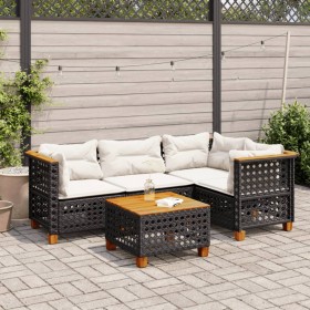 5-teiliges Gartenmöbel-Set und schwarze synthetische Rattankissen von vidaXL, Gartensets - Ref: Foro24-3261806, Preis: 438,52...